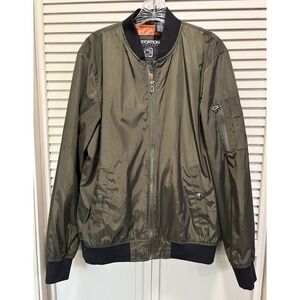 Men's Distortion Lightweight Full Zip Size Large Bomber Jacket Green Ribbed‎ EUC